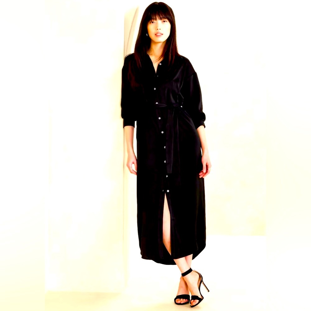 Banana Republic Black polyester Shirt Dress. Size Petite Small.